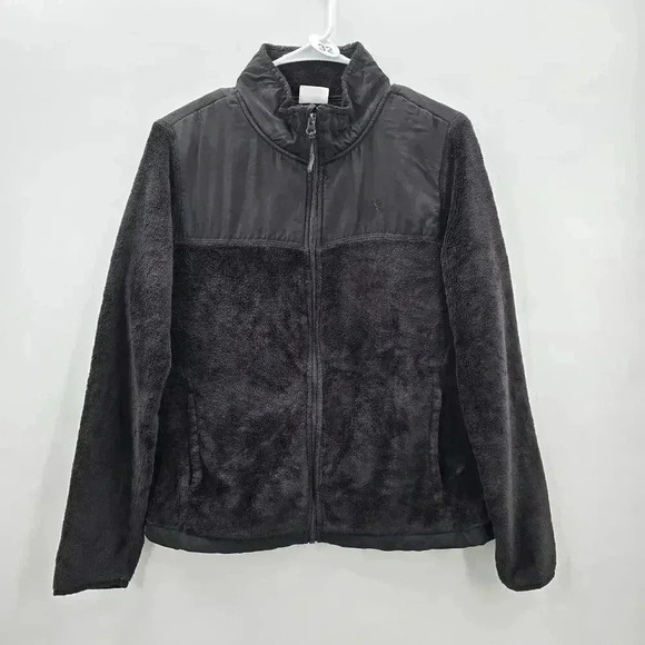 Danskin Now Black Zip-Up Fleece Sweater Pullover Long Sleeve Cardigan Large - Picture 1 of 7